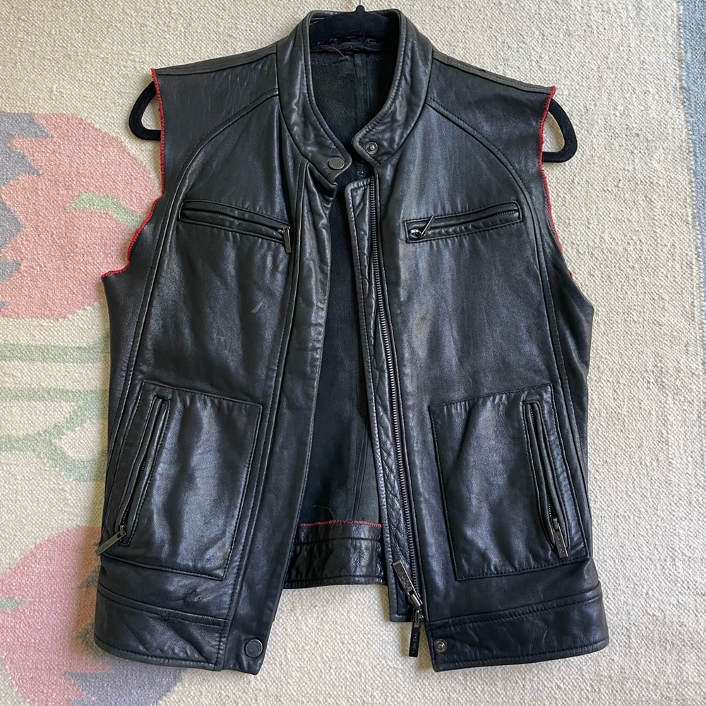 Vintage Calvin Klein 90s leather vest jacket with red detailing